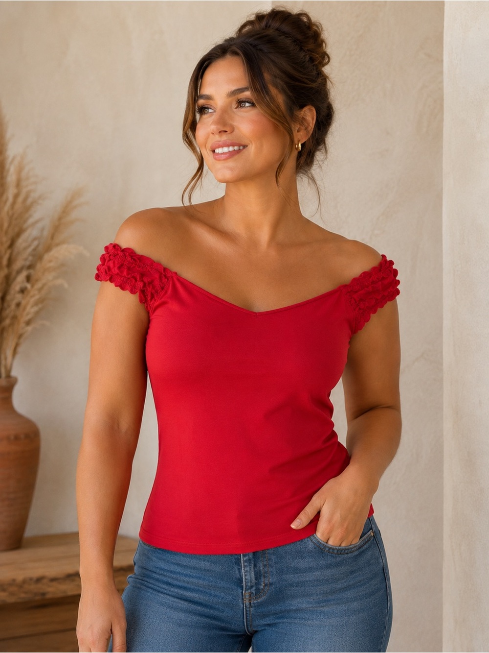 Guess Salmon off the shoulder top